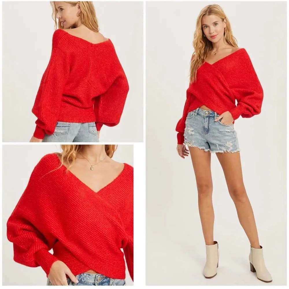 Ruby Red Cross Over Sweater Size M/L - Picture 1 of 6